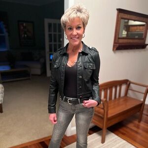 WHBM - Black Faux Leather Jacket (Buttons Firmly Attached) Size XXS.  Pristine!